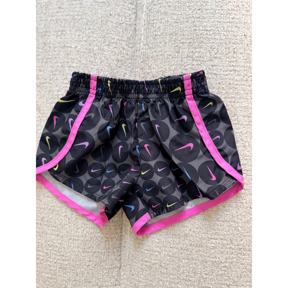 Nike Dri-FIT Toddler Girls Shorts Black Pink Multi Swoosh Logo 12M Activewear